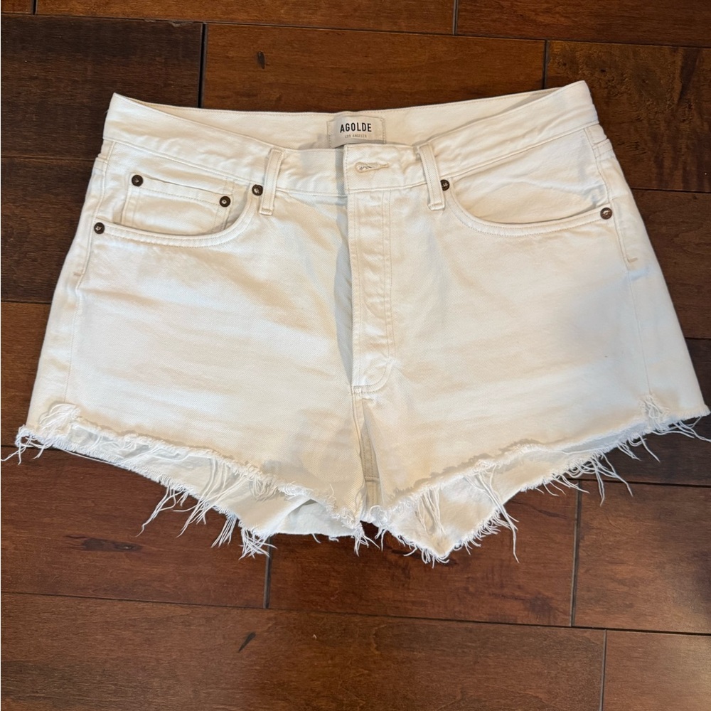 Agolde White Distressed Jean Shorts High-Waisted
